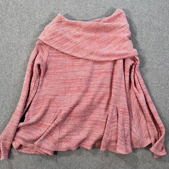 Anthropologie Postmark Cowl Neck Sweater Women's Medium Pink Waffle Knit Flowy - Picture 8 of 8